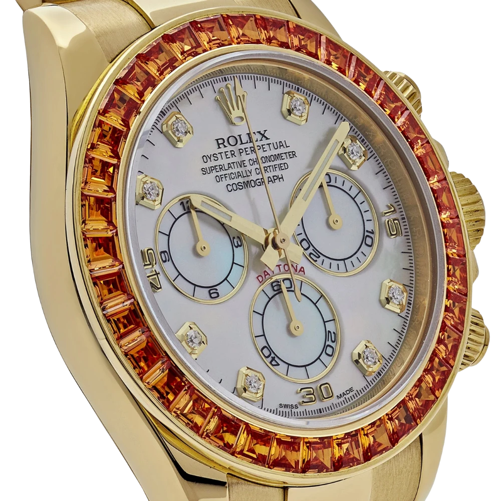 Rolex Daytona 116578SACO Yellow Gold Sapphire Bezel Mother Of Pearl Dial - Image 3